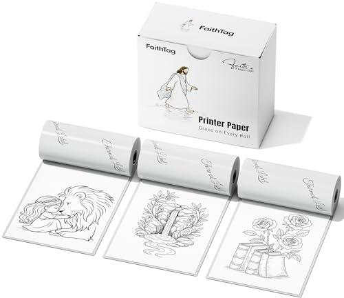 FaithTag 3 Rollen selbstklebendes glänzendes Thermodruckerpapier | Für FP31 und andere Mini-Aufkleberdrucker, 8 cm, 77 mm x 3,5 mm, 3 Rollen, Weiß