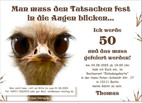 Unser-Festtag Lustige, Witzige Einladungskarten für runden Geburtstag - kostenloser Eindruck Ihres Textes 80 Karten