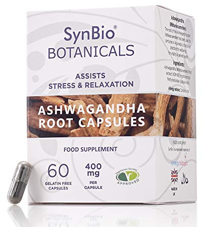 SynBio Botanicals - Ashwagandha KSM 66 400mg (Indian Ginseng) | 60 Capsules | Vegetarian | Made in The UK | Gluten Free | Salt Free | Nut Free | Halal | Supports Stress & Relaxation