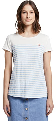 TOM TAILOR Denim Damen Streifen T-Shirt mit Herz-Stickerei auf der Brust