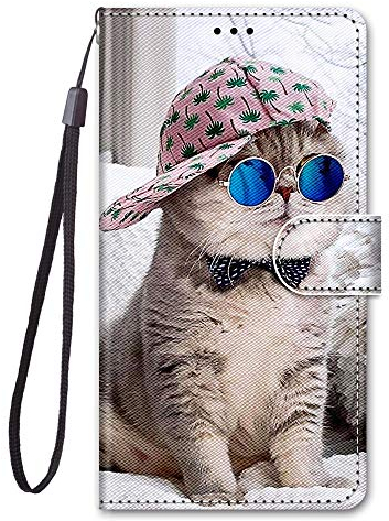 Nodigo für Huawei P30 Lite Leder Hülle Magnetisch Kickstand mit Kartenfach 360 Grad Tier Muster Motiv Lustig Design Silikon Hüllen Handyhülle Wallet Tasche Case Mädchen Damen - Katze