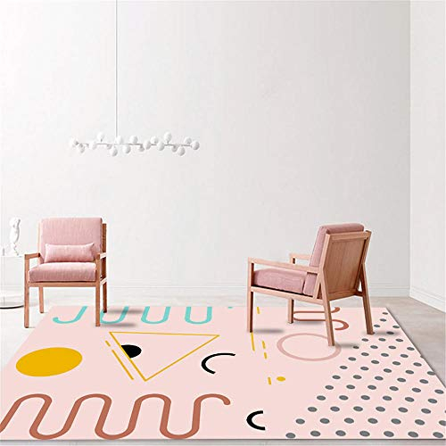 AU-OZNER rasenteppich,Rosa Teppich, Kleiner Kreismuster Atmungsaktive Wasserwäsche Leicht bis zum Vakuum Easy Shop Teppich Teppich mädchen -Rosa_120x160 cm.