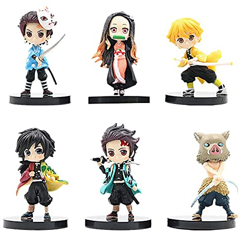 CYSJ 6pcs Demon Slayer Cake Topper Action Figurine Set Mini Figurine Decorazioni per Torte di Compleann Supplies per Bambini Doccia di Compleanno Decorazioni