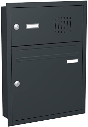 Briefkastenanlage Unterputz mit eckiger Verkleidung und Klingeln Modell U3 Farbe RAL 7016 anthrazitgrau, Größe mit 1 Briefkasten