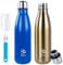 BOGI 2 Pack Insulated Water Bottle, 500ml Stainless Steel, Keeps Drink Hot & Cold, Leakproof, Lightweight, Double Wall, Sports Water Bottle for Girls Kids with Cleaning Brush (Champagne + Dblue)