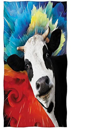 Zomer Strandtuch 70x140cm,Bedrucktes Mikrofaser Badetuch-Kühe,Rote und Blaue