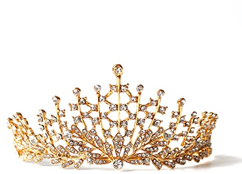 Kristall Strasssteine Tiara, Krone Kristalle Tiara, Tiara Krone für Frauen, Verwendet bei Schönheitswettbewerben, Hochzeiten, Partys, Brautkopfbedeckungen (Golden)