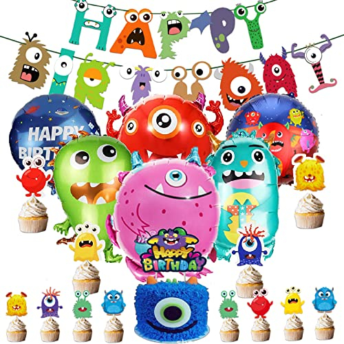 Weploda 20 Piezas Decoración de Cumpleaños Monstruo, Monster Birthday Decorations Kit, Adecuado para Fiestas de Cumpleaños Infantiles, Decoración de Fiestas Temáticas de Dibujos Animados