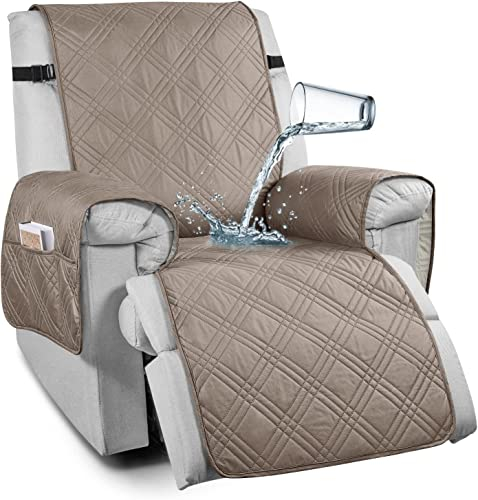 LINGKY Sesselschoner Sesselauflage Relax mit Taschen, Fernsehsessel Schutzbezug 100% wasserdichte, Relaxsessel Bezüg Sesselüberzug für Zuhause mit Kindern und Haustieren Hund (Taupe,Übergroßer/Stuhl)