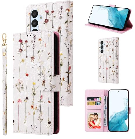 UEEBAI Wallet Case for Samsung Galaxy S21 5G, PU Leather Phone Case Kickstand RFID Blocking Flip Case with Card Slots Wrist Strap Relief Engraved Pattern Magnetic Closure Folio Case - Vine