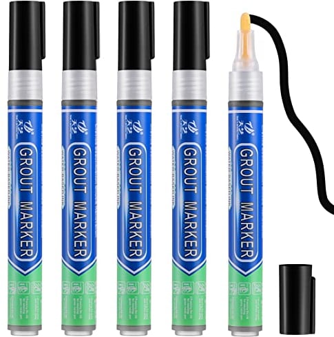 5 Pcs Black Grout Pens, Tile Paint Marker Grout Repairer, Tile Grout Reviver Pens For Exterior Repair Of Bathroom, Kitchen, Porch And Patio Tile Grout Joints