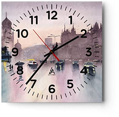 Modern Wanduhr Aquarell Stadt historische Denkmäler 30x30cm Quadrat Klein Wand Uhr Glas Analog Zimmeruhren Küche Büro Wohnzimmer Glasuhr Wall Clock Dekoration Design Küchenuhr C4AC30x30-4579