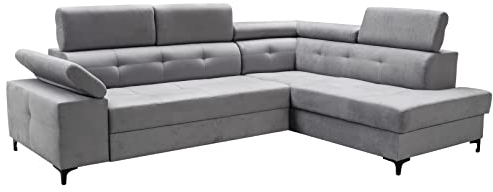 SEPRO MÖBEL BERGAMO Exklusive Ecksofa, Eckcouch mit Schlaffunktion und Bettkasten | Schlafsofa für Wohnzimmer Schlafzimmer | Möbel & Möbelsets | Modern Zimmer-Sofa | Couch Home Decor Deko | Grau