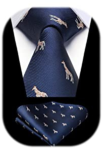 HISDERN Krawatte Navy blau Herren Krawatten Giraffe Muster mit Einstecktuch Krawatte Hochzeit und Taschentuch Set