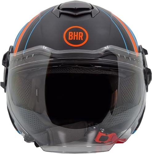BHR Casque Jet à Double Visière 830 FLASH, Casque Scooter Homologué ECE 22.06, Casque Moto Jet Léger et Confortable avec Visière Intérieure Parasol, Cool Black (Mat), L