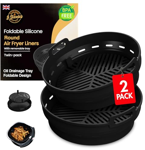Pack of 2 Air Fryer Silicone Liners for Round Air Fryers - Multi-Purpose 8-in Air Fryer Liners Silicone with Drainage Tray - Round Air Fryer Liners, Air Fryer Accessories, Airfryer Accessories