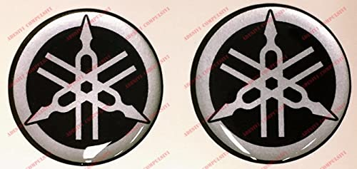 SUMA SHOP - 2 Motorrad-Aufkleber, kompatibel mit Yama, Logo-Aufkleber, kompatibel, 1 Paar geharzte Aufkleber, 3D-Effekt, Tank, Helm, Durchmesser 3,5 cm, Schwarz/Silber