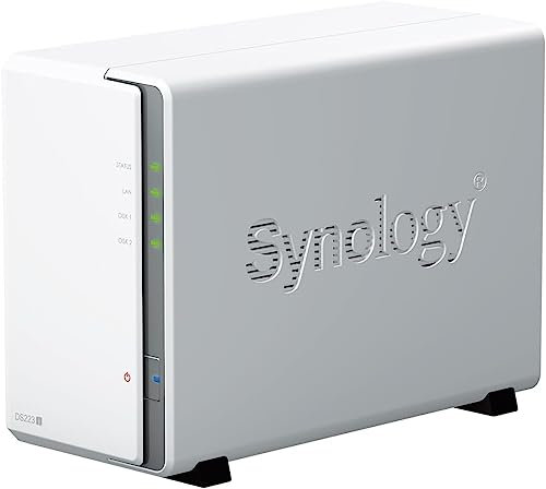 Synology Soluzione NAS desktop DS223J da 24 TB a 2 alloggiamenti installata con 2 unità HAT3300 da 12 TB