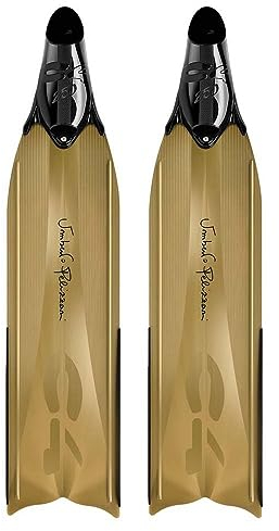 C4 Umberto Pelizzari – Linie Flare Freediving Glam – Flossen – Masken – Schnorchel Sideral und Aurea Apnoe Unterwasserfischen (weiche Schaufel, goldfarben, Größe 38/39)
