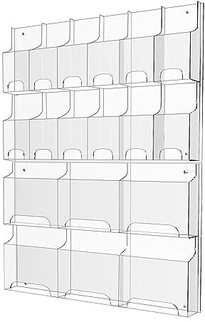 Prospekthalter aus Acryl, 6 Zeitschriftenhalter und 12 Broschürenhalter, transparenter Prospekthalter, Wandhalterung, dreifach gefaltetes Flyer-Regal, Literatur-Aufbewahrungsregal für Zuhause, Büros,