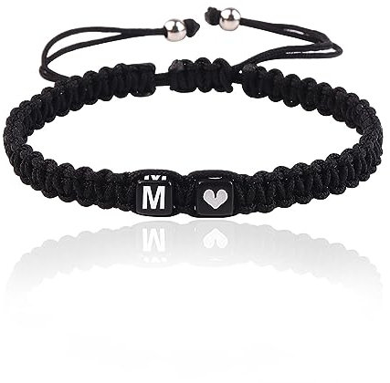 Initial A-Z Armband mit Buchstaben und Herz, Partnerarmband Geflochtenes Band verstellbarer Kette Seilarmband, Paar Geschenk für Frauen und Männer (M)
