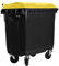 Bauer Müllcontainer mit 4 Rädern mit Flachdeckel, Müllgroßbehälter, Abfalltonne, Mülltonne, Volumen: 770 Liter, Farbe: Grau/Gelb, Größe: 1 365 x 1 370 x 778 mm