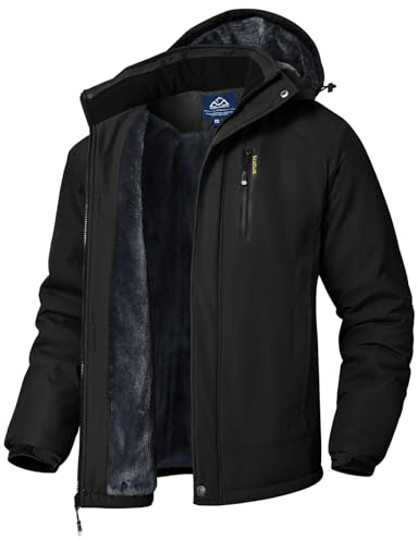 YSENTO Herren Winterjacke wasserdichte Warme Fleece Gefüttert Outdoor Softshelljacke Atmungsaktiv Skijacke Snowboardjacke mit Kapuze(Schwarz,L)