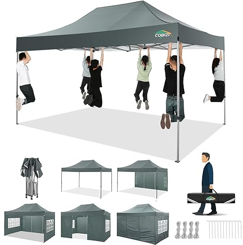 COBIZI Gazebo 3x4,5 Gazebo Esterno Resistente con 4 Parete Laterale,Esterno Pieghevole Impermeabile Gazebo da Giardino,Tendone Padiglione Pop Up per Feste Campeggio (3 per 4,5m Grigio)