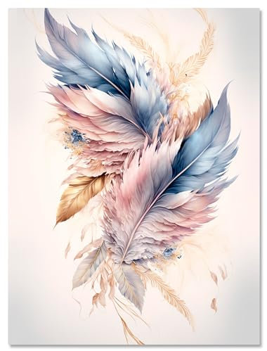 wandmotiv24 Leinwandbild Malerei, Federn M0738