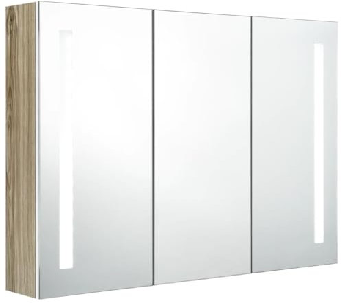 vidaXL LED Bad Spiegelschrank Badezimmerspiegel Badspiegel Spiegel Badschrank Badezimmerschrank Hängeschrank Wandschrank 89x14x62cm Weiß Eiche-Optik