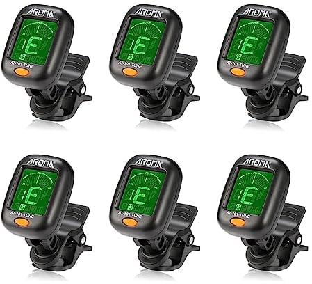 MEELAND Guitar Tuner 6 Set, Mini Clip-on Tuner for Guitar/Bass/Ukulele and Violin/Anti-Interference Color LCD Display/Battery Included/Auto Power Off (6 PACK)