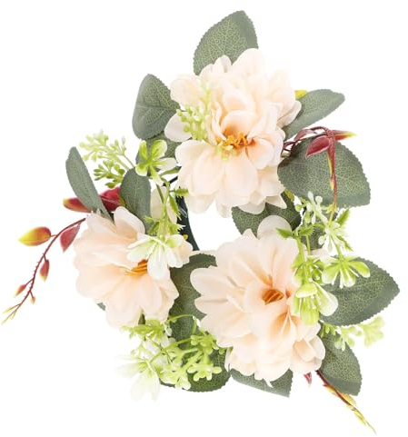 Garneck Blumen Kerzenringe Dahlie Eukalyptus Kerzenkranz Kerzen Kranz Ringe Dekokranz Seidenblumen Weidenkranz Hochzeit Kerzenhalter für Stumpenkerzen Stabkerzen Bauernhaus Landhaus Deko