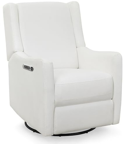 Delta Children Mercer Electronic Power Recliner and Swivel Glider with USB Port in LiveSmart Performance Fabric - Water Repellent & Stain Resistant, Pearl