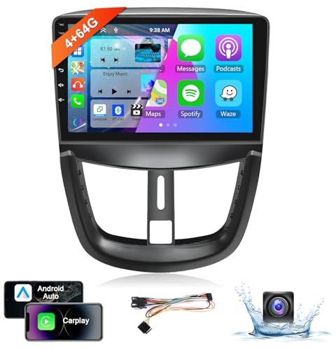 【8 Kern 4+64G】 Hodozzy Carplay Autoradio für Peugeot 207 2005-2015, 9 Zoll Touchscreen Android Autoradio mit Android Auto/WiFi/GPS/RDS/FM/Bluetooth/USB+Rückfahrkamera