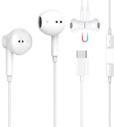 Auriculares USB C, Cascos intrauditivos Tipo C con Micrófono, Control de Volumen y Sonido Puro, Compatible con iPhone 15/Samsung S20/S21/Huawei/P20 Pro/30 pro/P40/Google Pixel 3/4/X