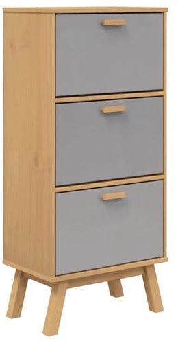 vidaXL Schuhschrank, Schuhkommode mit viel Stauraum, Schuhkipper mit Holzbeinen, Regal Schrank Schuhe mit Klappen, Grau Braun Massivholz Kiefer