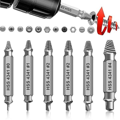 6 Pcs Damaged Screw Remover Screw Tool Stripped Screw Extractor Kit,for Most Type Damaged Stripped Head Screws Nuts Bolts