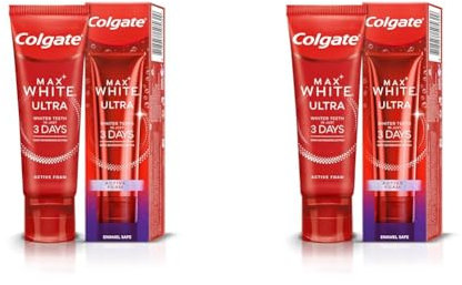 Colgate Max White Ultra Active Foam Teeth Whitening Toothpaste 75ml, Whiter Teeth in 3 Days*, Enamel Safe for Daily use, removes deep Stains*, Fluoride whitening Toothpaste, clinically Proven