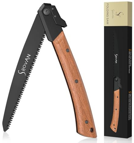 Seghetto per Legno 21 cm, Sega a Mano con Lama in Acciaio al Carbonio SK5, Blocco di Sicurezza in Metallo, Manico in Legno di Sapele – Seghetto Potatura per Giardino, Fai-da-te & Esterno