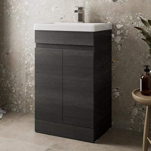 Artis 500mm Bathroom Vanity Unit With Wash Basin Ceramic Sink, 2 Double Door, Cloakroom Storage Furniture Under Basin Cabinet, Floorstanding Cabinets, Charcoal Grey