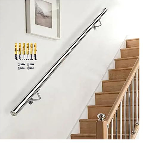 Handlauf für Zuhause/Büro/Kinderzimmer, 1 m, 2 m, 2,5 m, 3 m, 3,6 m, 4 m, 4,5 m, 5 m, 6 m lang, Haltegriffe für Innentreppen für ältere Kinder, Erwachsene mit Behinderungen, Wandmontage, Edelstahl (S