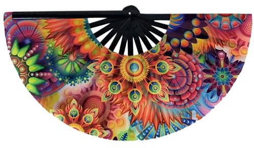 Festival Fan Folding Fan Hand Fan Hand Dance Fan For Women Men Hand Fan For Party Raves Fan Large Folding Hand Raves Fan Foldable Handheld Raves Fan Folding Hand Held Fan Hand Raves Fan Uv Glows Fan