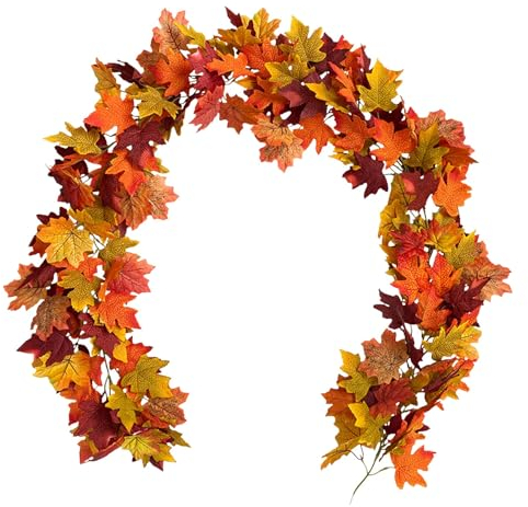 Balkon Sichtschutz Weide Ahornblatt-Rattanblätter, künstliche Blätter, Herbstdekoration, Outdoor-Herbstdekoration, Herbstdekoration, Herbstblätter-Girlande, Thanksgiving-Dekoration, (Orange, One Size)