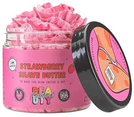 Mallows Beauty Strawberry Shave Butter, Relieves Redness, Hydrates and Nourishes, Protects Against Razor Rash, Long Lasting Results, for All Skin Types, 100g