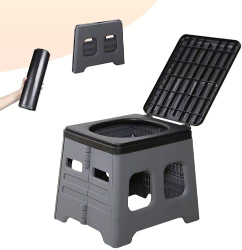 Toilettes de camping portables pour adultes – Toilettes pliantes portables avec couvercle, pot portable de voyage pour adultes, toilettes de voiture Porta, gris