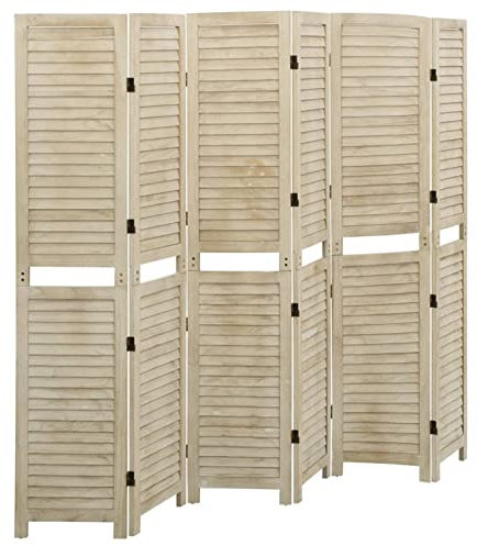 Sufrk 6-TLG. Raumteiler 210x165 cm Massivholz Paulownia Windschutz Balkon Ohne Bohren