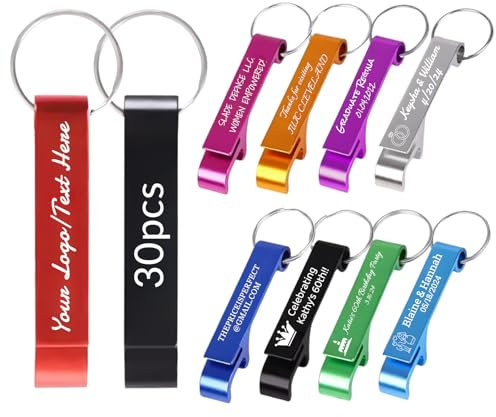 BEXOA 30 Pcs Personalised Bottle Opener Keyring - Bulk Customised Text/Logo Keychain Wedding Favors for Guests Party Gifts (30 PCS)