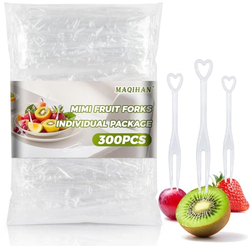 MAQIHAN 300 Plastic Appetizer Forks - Mini Cocktail Food Picks, Fruit Fork | Individually Wrapped Tiny Dessert Forks, Palillos Para Fruta Food Picks for Party Appetizer Charcuterie