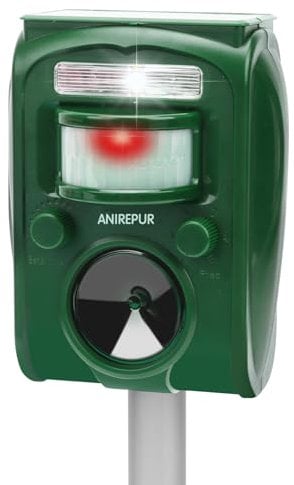 ANIREPUR Repellente Gatti, Ultrasonico Solare Alimentato Animale Deterrente per Giardino Piccioni, Uccelli, Cani, Gatti, Topi,Volpi, 5 Modalità Regolabili