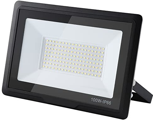 Treoir Foco Exterior 100W, Superbrillante 10000LM LED, IP66 Impermeable Proyector 3000K Blanco Cálido para Garaje, Jardín, Patio, Estacionamiento